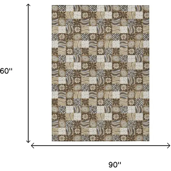 Chocolate And Brown Floral Washable Indoor Outdoor Area Rug Photo 7