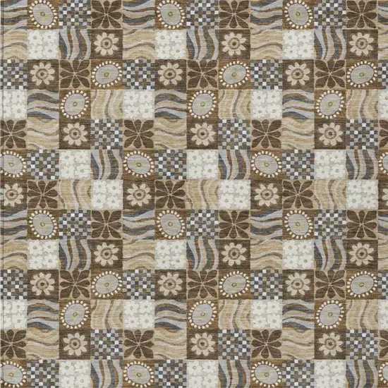 Chocolate And Brown Floral Washable Indoor Outdoor Area Rug Photo 3