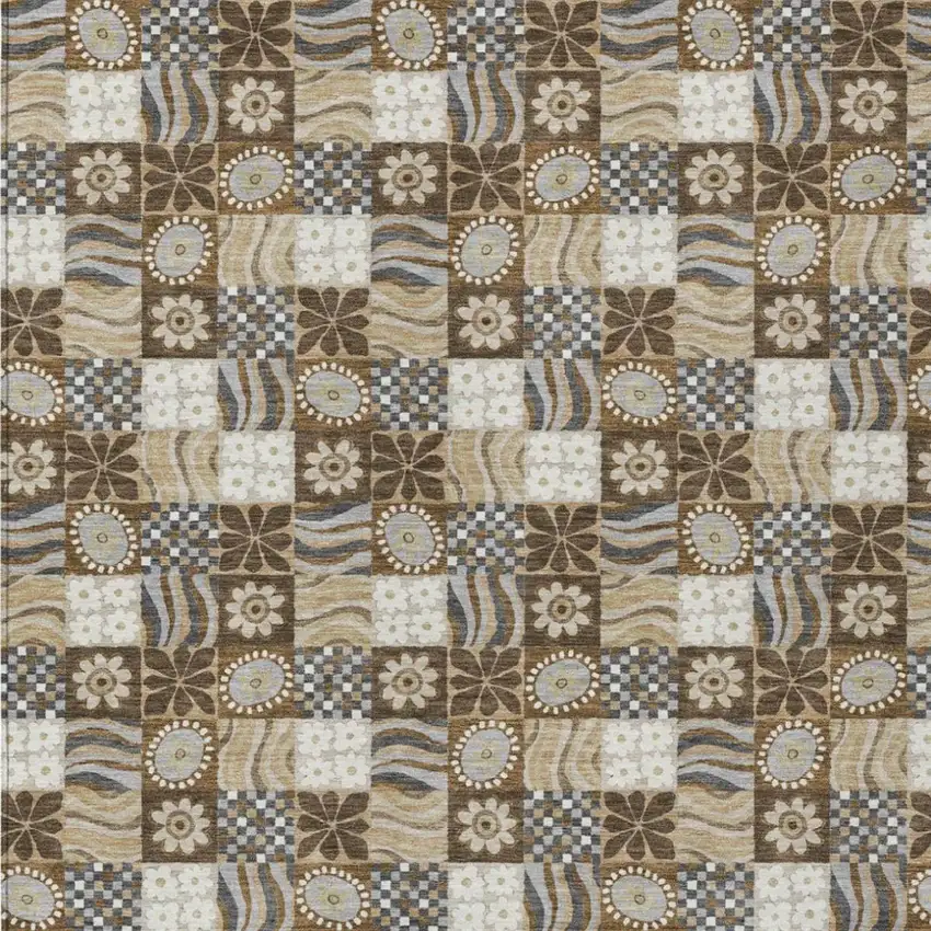Chocolate And Brown Floral Washable Indoor Outdoor Area Rug Photo 3