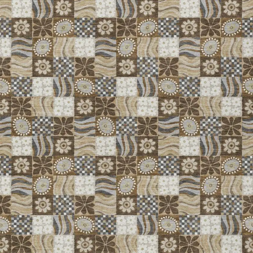 Chocolate And Brown Floral Washable Indoor Outdoor Area Rug Photo 4