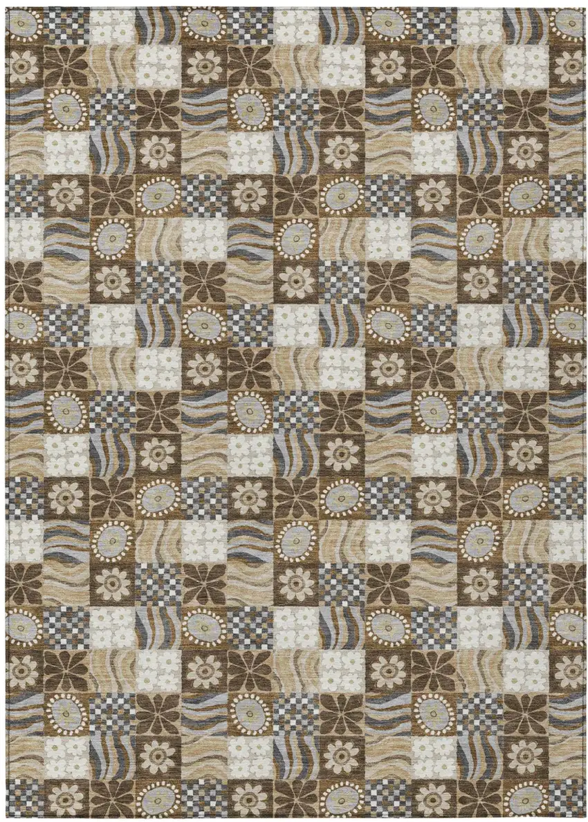 Chocolate And Brown Floral Washable Indoor Outdoor Area Rug Photo 2