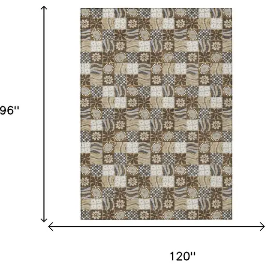 Chocolate And Brown Floral Washable Indoor Outdoor Area Rug Photo 6
