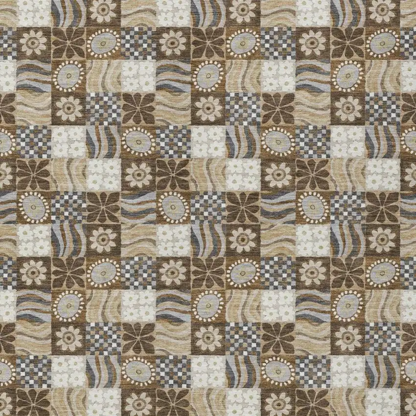 Chocolate And Brown Floral Washable Indoor Outdoor Area Rug Photo 1
