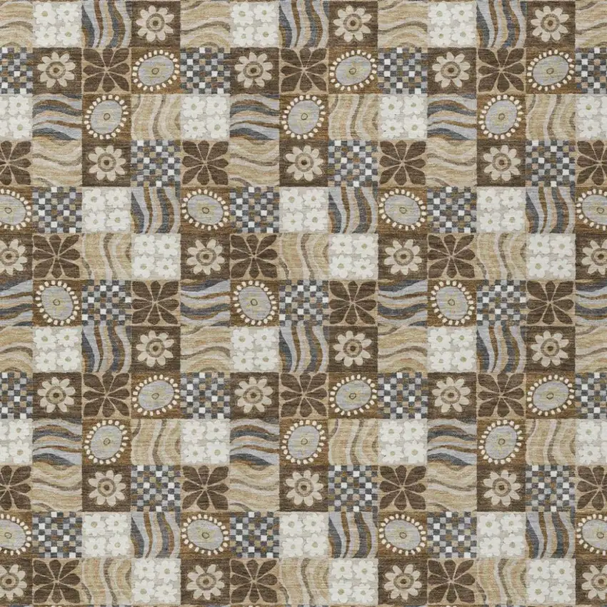 Chocolate And Brown Floral Washable Indoor Outdoor Area Rug Photo 2