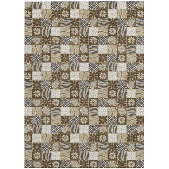 Chocolate And Brown Floral Washable Indoor Outdoor Area Rug Photo 3