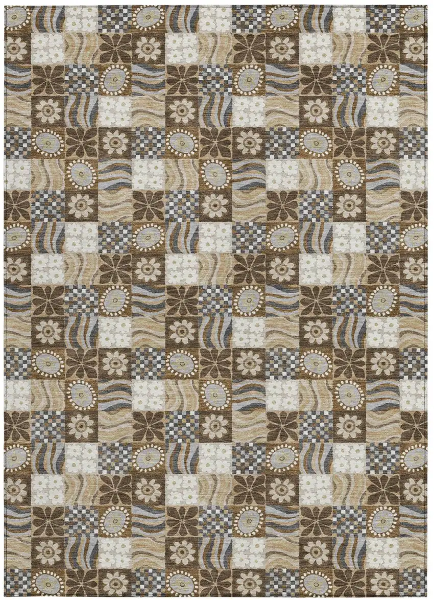 Chocolate And Brown Floral Washable Indoor Outdoor Area Rug Photo 3