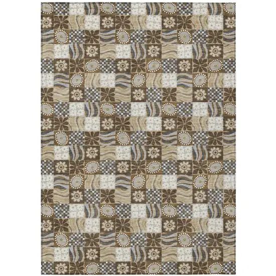 Chocolate And Brown Floral Washable Indoor Outdoor Area Rug Photo 1