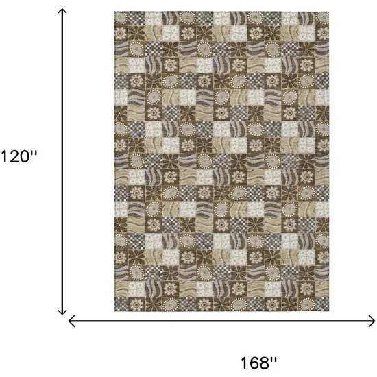 Chocolate And Brown Floral Washable Indoor Outdoor Area Rug Photo 6