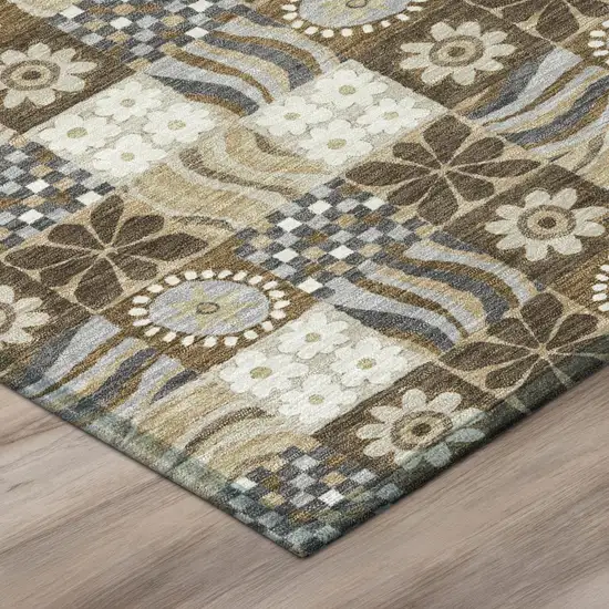 Chocolate And Brown Floral Washable Indoor Outdoor Area Rug Photo 4