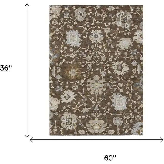 Chocolate And Brown Floral Washable Indoor Outdoor Area Rug Photo 6