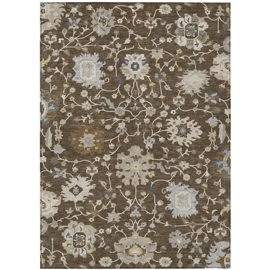 Chocolate And Brown Floral Washable Indoor Outdoor Area Rug Photo 1