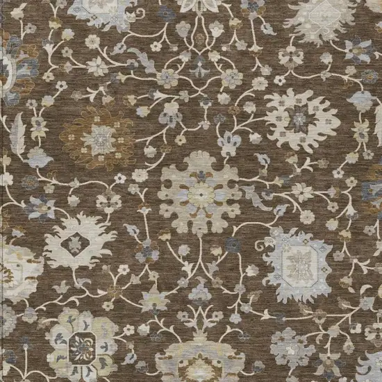 Chocolate And Brown Floral Washable Indoor Outdoor Area Rug Photo 2
