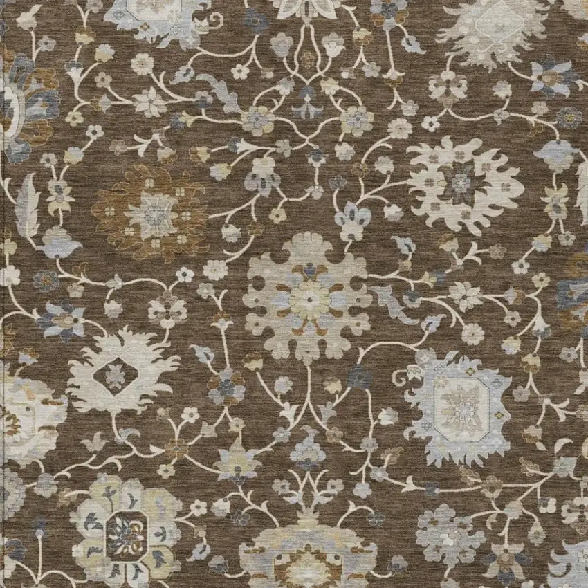 Chocolate And Brown Floral Washable Indoor Outdoor Area Rug Photo 2