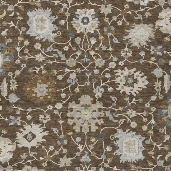 Chocolate And Brown Floral Washable Indoor Outdoor Area Rug Photo 3