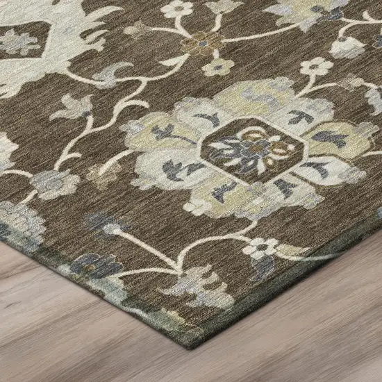 Chocolate And Brown Floral Washable Indoor Outdoor Area Rug Photo 4