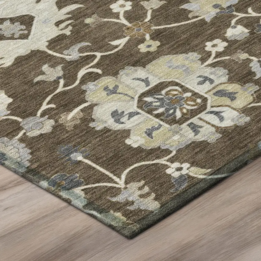 Chocolate And Brown Floral Washable Indoor Outdoor Area Rug Photo 4