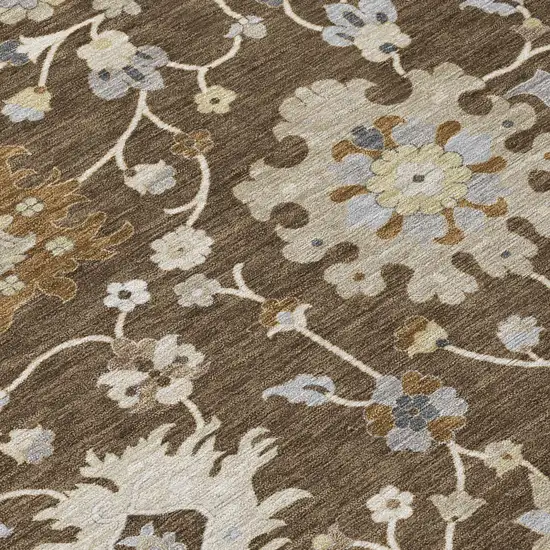 Chocolate And Brown Floral Washable Indoor Outdoor Area Rug Photo 5