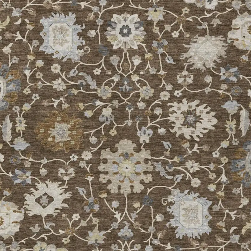 Chocolate And Brown Floral Washable Indoor Outdoor Area Rug Photo 2