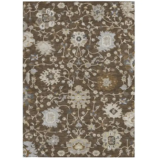 Chocolate And Brown Floral Washable Indoor Outdoor Area Rug Photo 4