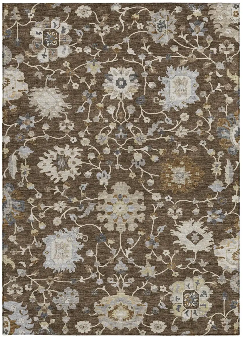 Chocolate And Brown Floral Washable Indoor Outdoor Area Rug Photo 4