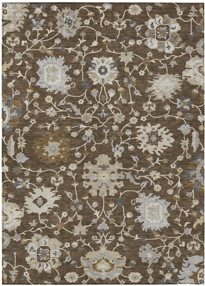 Chocolate And Brown Floral Washable Indoor Outdoor Area Rug Photo 3