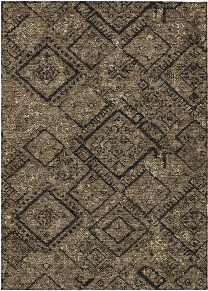 Chocolate And Brown Geometric Washable Indoor Outdoor Area Rug Photo 1