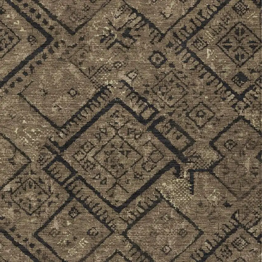Chocolate And Brown Geometric Washable Indoor Outdoor Area Rug Photo 2