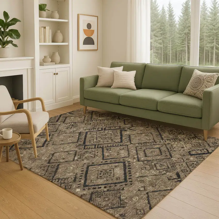 Chocolate And Brown Geometric Washable Indoor Outdoor Area Rug Photo 5