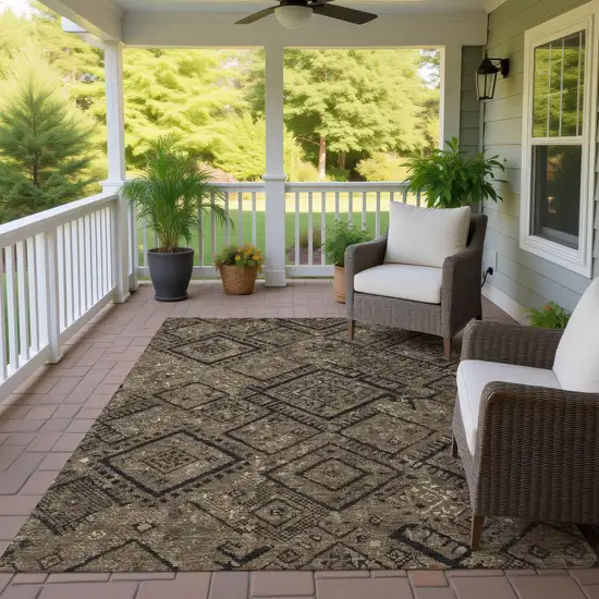 Chocolate And Brown Geometric Washable Indoor Outdoor Area Rug Photo 4
