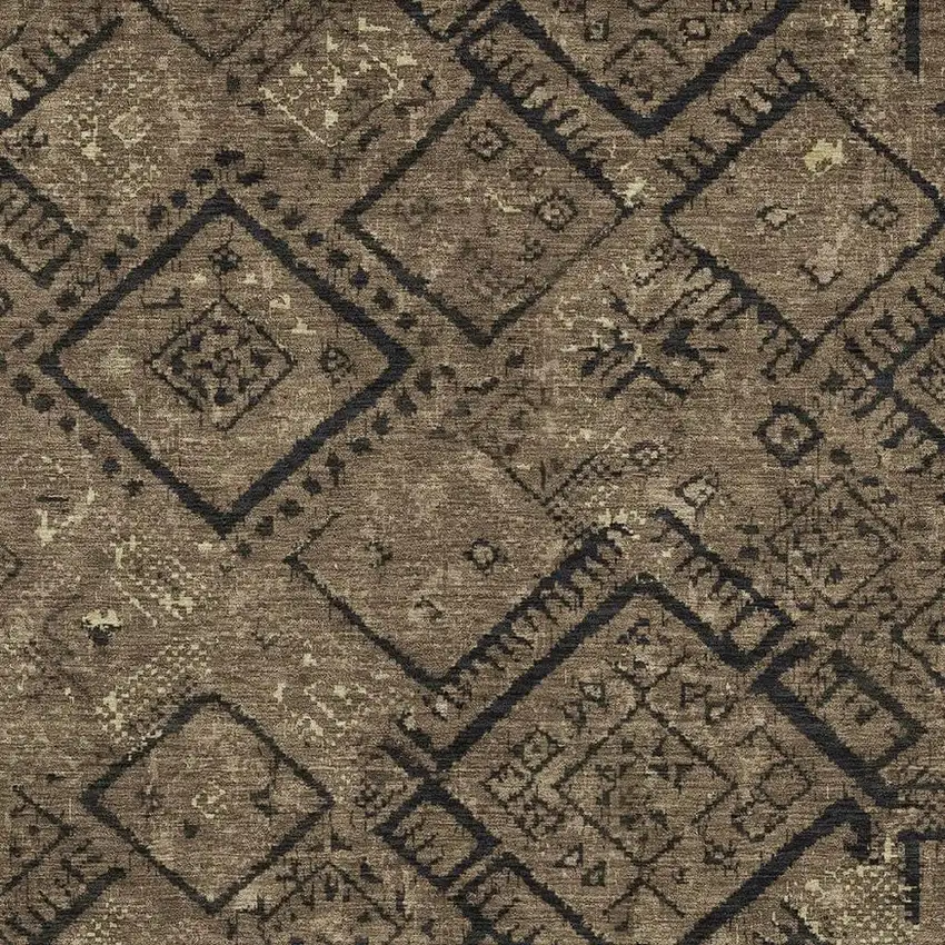 Chocolate And Brown Geometric Washable Indoor Outdoor Area Rug Photo 2