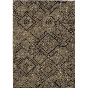 Photo of Chocolate And Brown Geometric Washable Indoor Outdoor Area Rug
