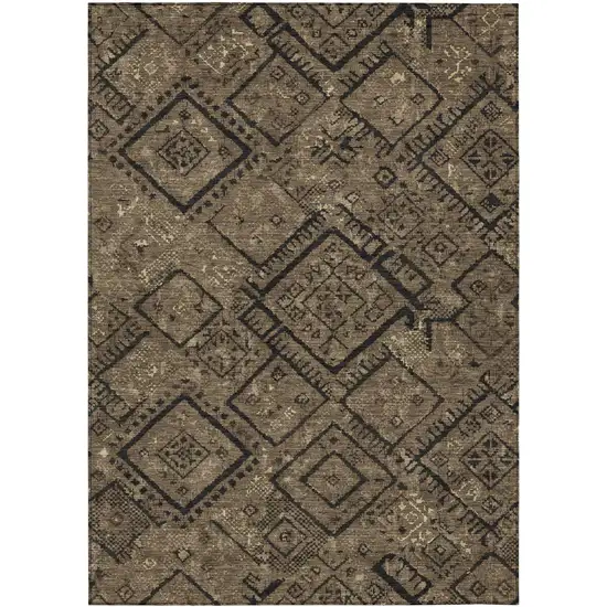 Chocolate And Brown Geometric Washable Indoor Outdoor Area Rug Photo 1