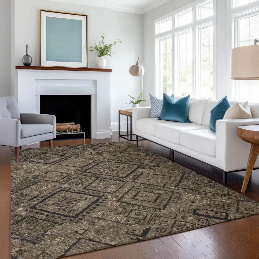 Chocolate And Brown Geometric Washable Indoor Outdoor Area Rug Photo 6