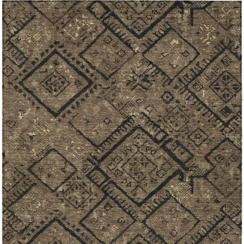 Chocolate And Brown Geometric Washable Indoor Outdoor Area Rug Photo 3