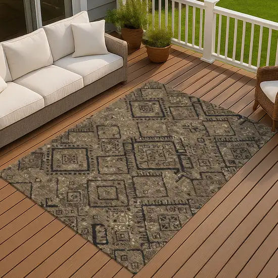 Chocolate And Brown Geometric Washable Indoor Outdoor Area Rug Photo 7