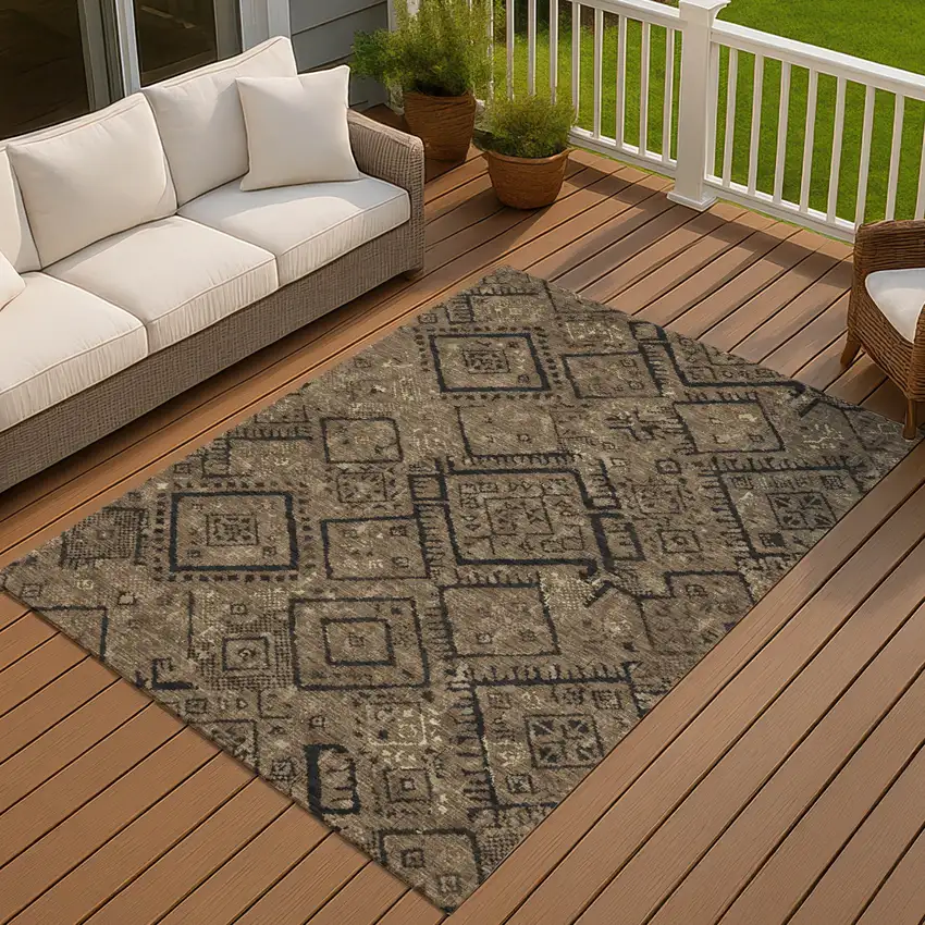 Chocolate And Brown Geometric Washable Indoor Outdoor Area Rug Photo 7