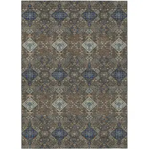 Photo of Chocolate And Brown Geometric Washable Indoor Outdoor Area Rug