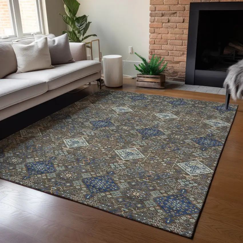 Chocolate And Brown Geometric Washable Indoor Outdoor Area Rug Photo 5