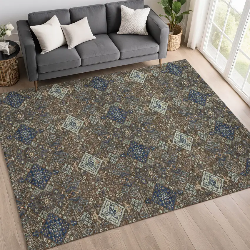 Chocolate And Brown Geometric Washable Indoor Outdoor Area Rug Photo 6