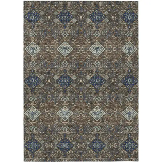 Chocolate And Brown Geometric Washable Indoor Outdoor Area Rug Photo 1