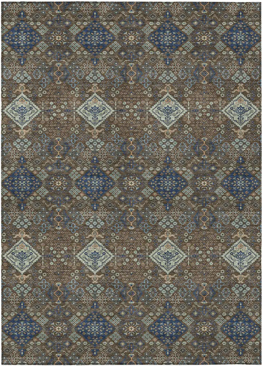 Chocolate And Brown Geometric Washable Indoor Outdoor Area Rug Photo 1