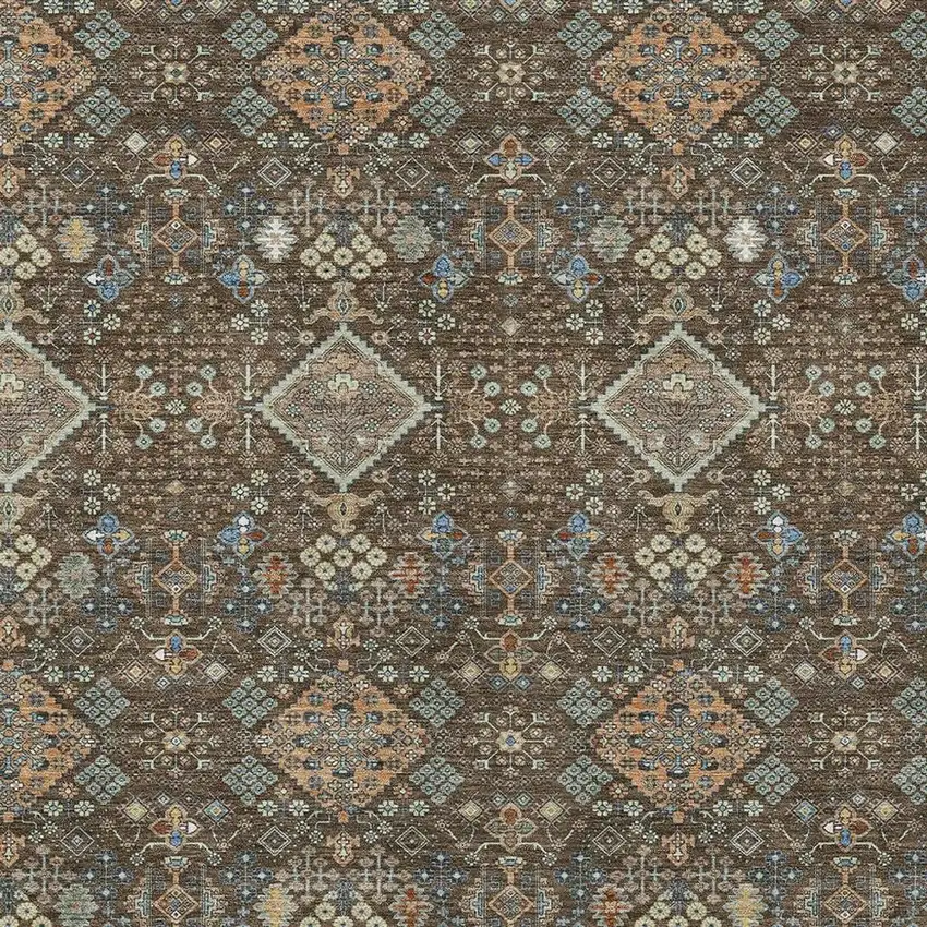 Chocolate And Brown Geometric Washable Indoor Outdoor Area Rug Photo 2