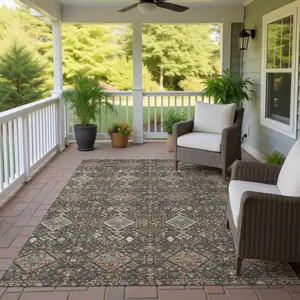 Photo of Chocolate And Brown Geometric Washable Indoor Outdoor Area Rug