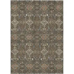 Photo of Chocolate And Brown Geometric Washable Indoor Outdoor Area Rug