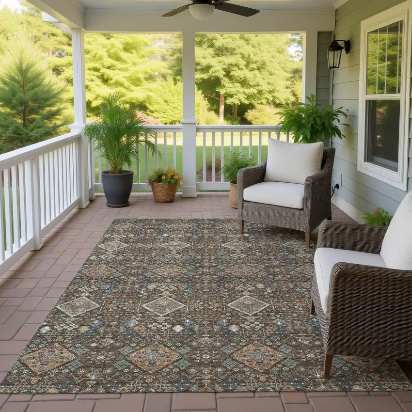 Chocolate And Brown Geometric Washable Indoor Outdoor Area Rug Photo 4