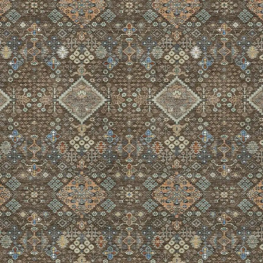 Chocolate And Brown Geometric Washable Indoor Outdoor Area Rug Photo 2