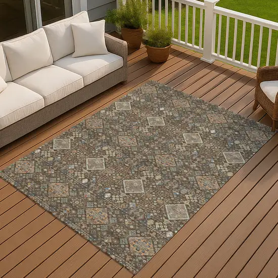Chocolate And Brown Geometric Washable Indoor Outdoor Area Rug Photo 7