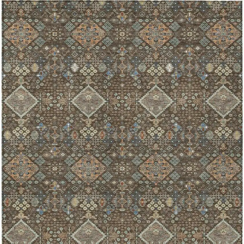 Chocolate And Brown Geometric Washable Indoor Outdoor Area Rug Photo 3