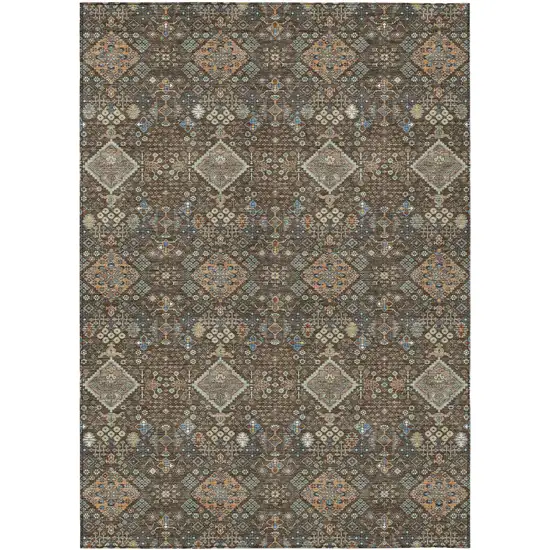 Chocolate And Brown Geometric Washable Indoor Outdoor Area Rug Photo 1