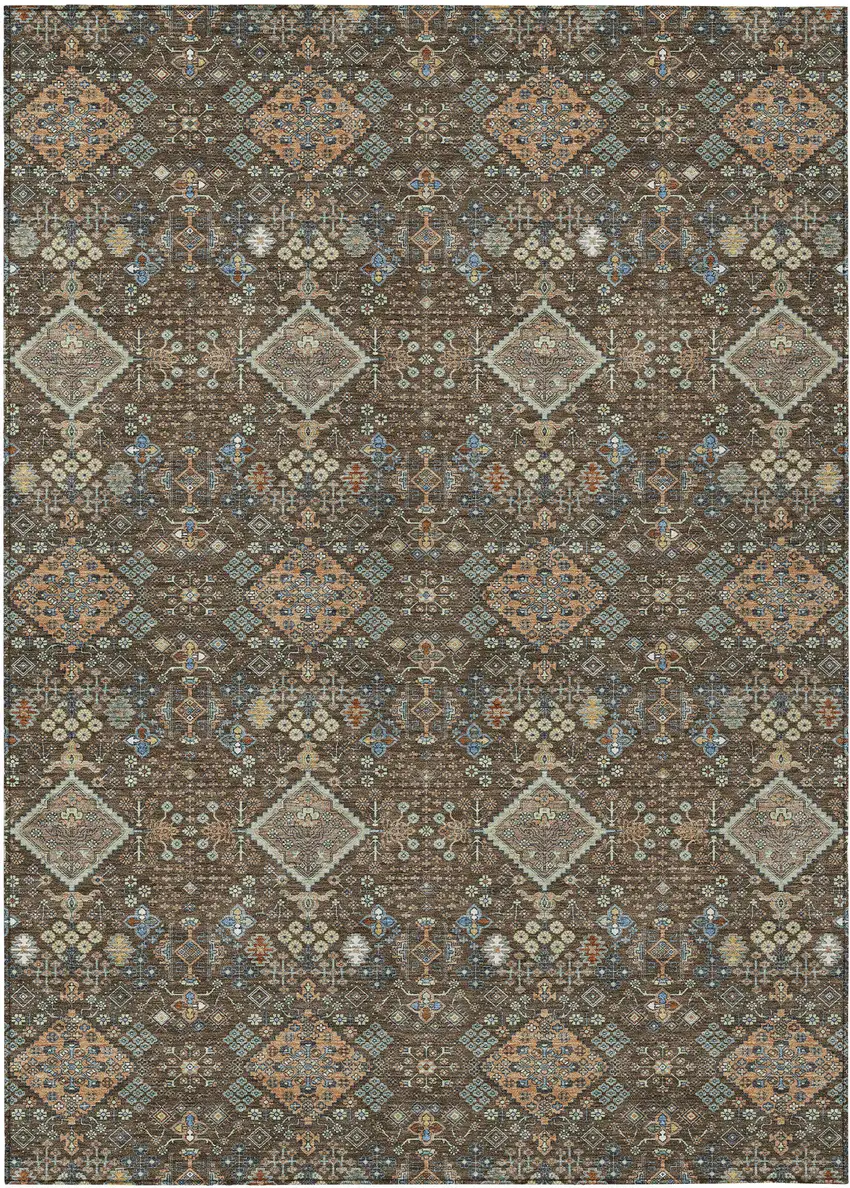 Chocolate And Brown Geometric Washable Indoor Outdoor Area Rug Photo 1